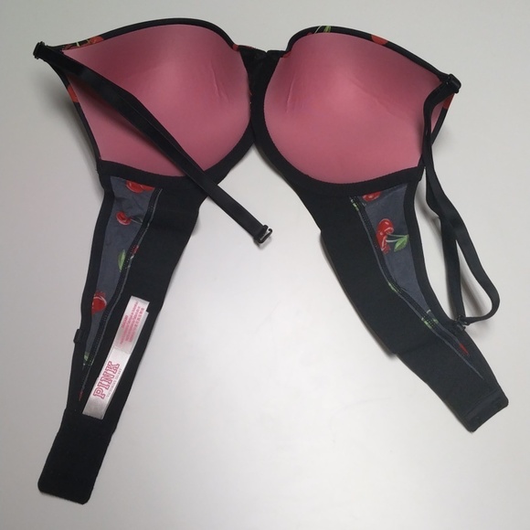 PINK Victoria's Secret PushUp Bra 36A Cherry Print - Black and Red - Picture 13 of 15